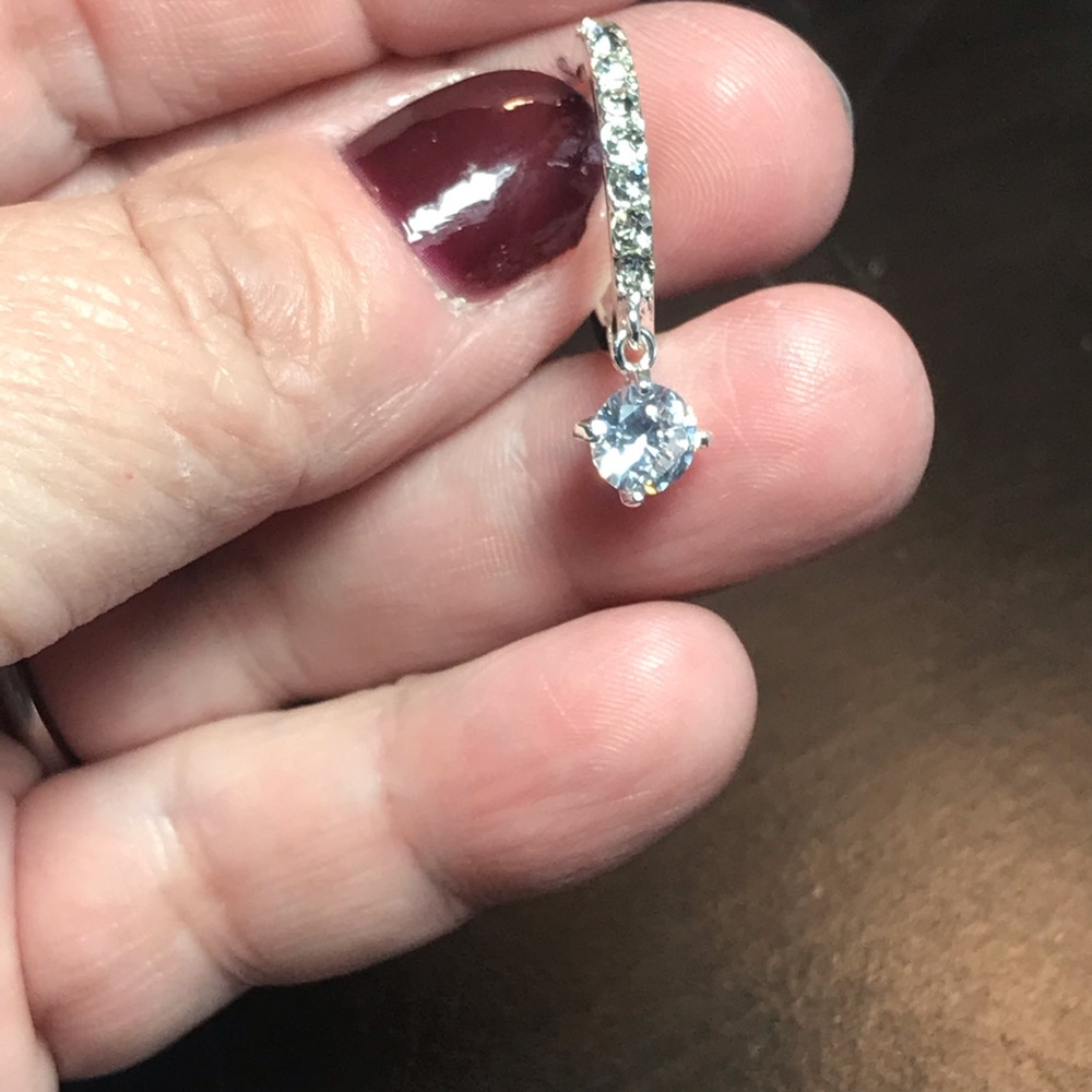 New Swarovski Crystal Hoop with 1 Carat Drop Earrings - Picture 2 of 6